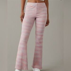 AMERICAN EAGLE | Women's Pink Multicolor Ribbed High Waisted Flare Pants